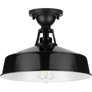 Progress Lighting Cedar Springs Collection 1-Light Farmhouse Outdoor Semi-Flush Mount Light Navy(Black)