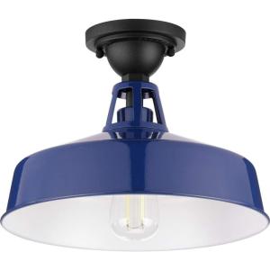 Progress Lighting Cedar Springs Collection 1-Light Farmhouse Outdoor Semi-Flush Mount Light Navy(Blue)
