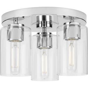 Progress Lighting Cofield – 3 Light Flush Mount in Contemporary Style-7.75 Inches Tall and 12 Inches Wide-Vintage Brass Finish(Polished Chrome)