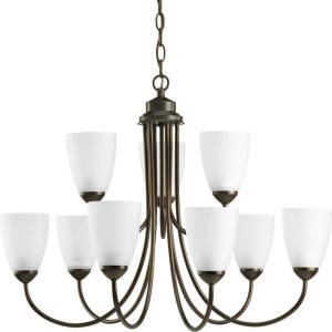 Progress Lighting Gather Collection 9-Light Etched Glass Traditional Chandelier Light Antique Bronze(Antique Bronze)