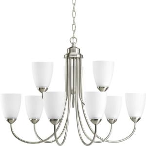 Progress Lighting Gather Collection 9-Light Etched Glass Traditional Chandelier Light Antique Bronze(Brushed Nickel)