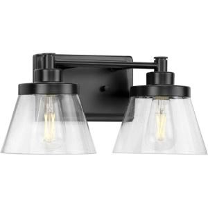 Progress Lighting Hinton Collection 2-Light Clear Seeded Glass Farmhouse Bath Vanity Light Matte Black(Black)