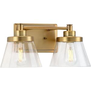Progress Lighting Hinton Collection 2-Light Clear Seeded Glass Farmhouse Bath Vanity Light Matte Black(Brass)