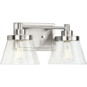 Progress Lighting Hinton Collection 2-Light Clear Seeded Glass Farmhouse Bath Vanity Light Matte Black(Nickel)