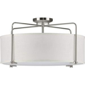 Progress Lighting Kempsey Collection Three-Light Semi-Flush Convertible, Antique Bronze, 11″ x 21-3/4″(Brushed Nickel)