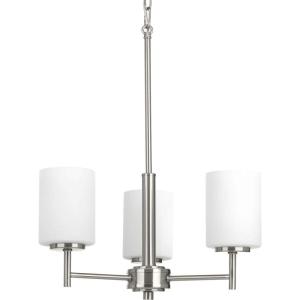 Progress Lighting P4318-104 Replay Collection Etched White Glass Modern Chandelier Light, 3-Light, Polished Nickel(Brushed Nickel)