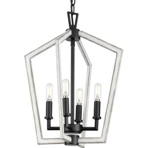 Progress Lighting P500377-31M Galloway Collection 4-Light Modern Farmhouse Chandelier with Matte Black with Distressed White Accents