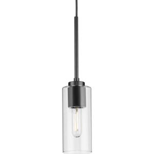 Progress Lighting P500403-31M Cofield Collection 4 in. One-Light Matte Black Transitional Pendant with Clear Glass Shade