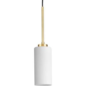 Progress Lighting P500404-163 Cofield Collection 4 in. One-Light Vintage Brass Transitional Pendant with Etched White Glass Shade(Bronze)