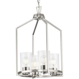 Progress Lighting P500410-31M Goodwin 14 in. Four-Light Brushed Nickel Modern Farmhouse Hall & Foyer Light with Clear Glass Shade