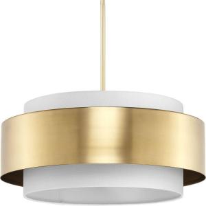 Progress Lighting Silva Collection Three-Light Brushed Bronze White Linen Shade Pendant