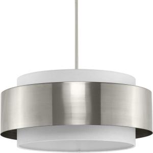 Progress Lighting Silva Collection Three-Light Brushed Nickel White Linen Shade Pendant