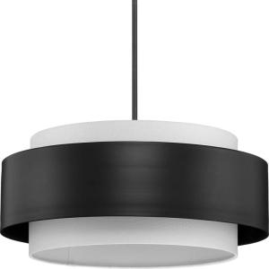 Progress Lighting Silva Collection Three-Light Matte Black White Linen Shade Pendant (P500400-31M)