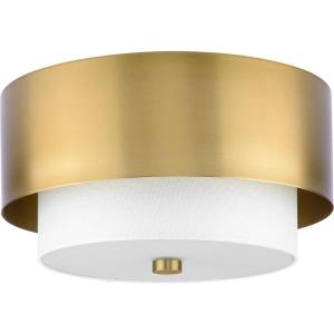 Silva Collection Two-Light Brushed Bronze White Linen Shade 14″ Flush Mount