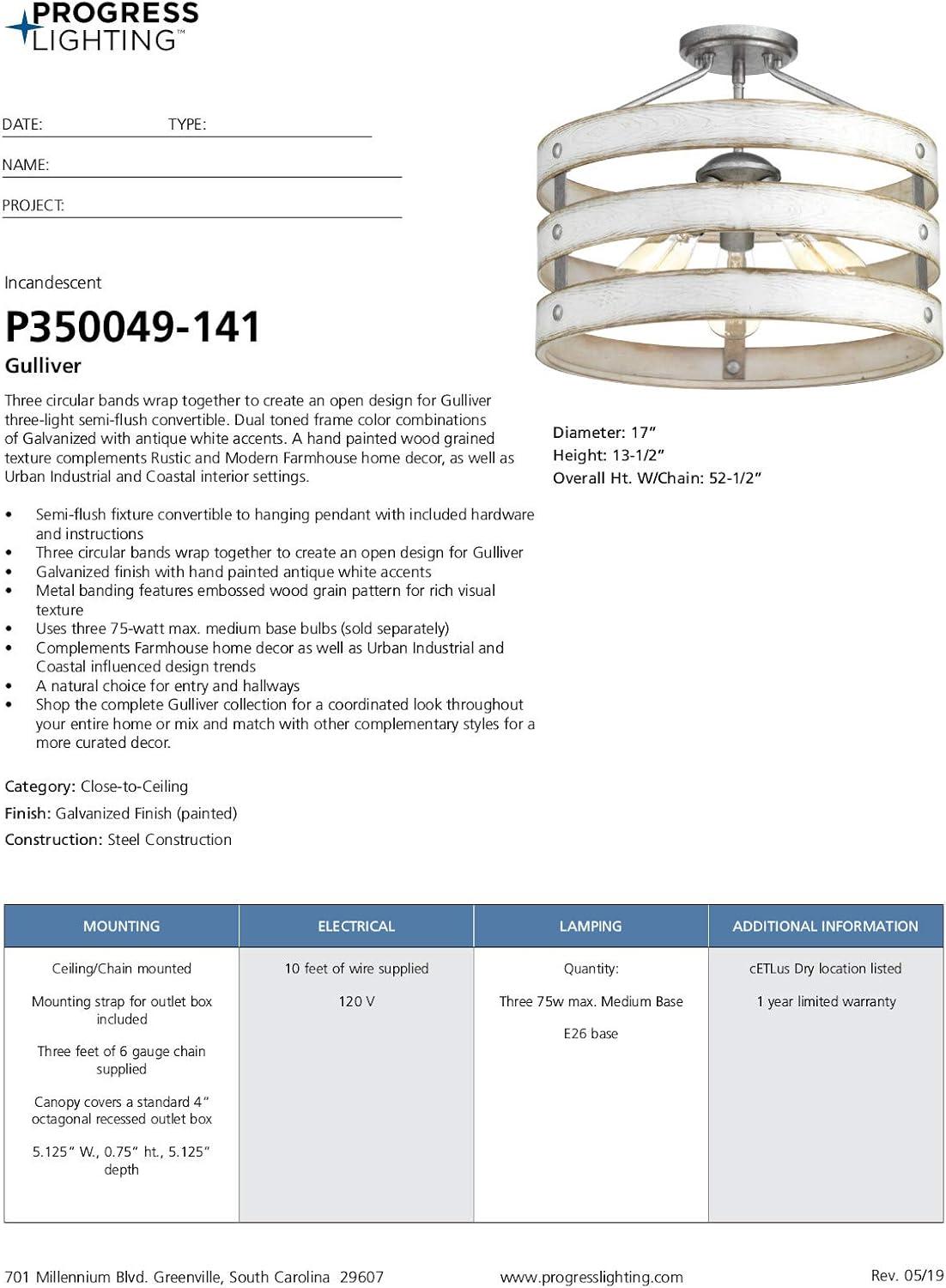image:imageProgress Lighting P350049143 Gulliver ThreeLight SemiFlush Convertible Graphite finish 1350x1700x1700Gray