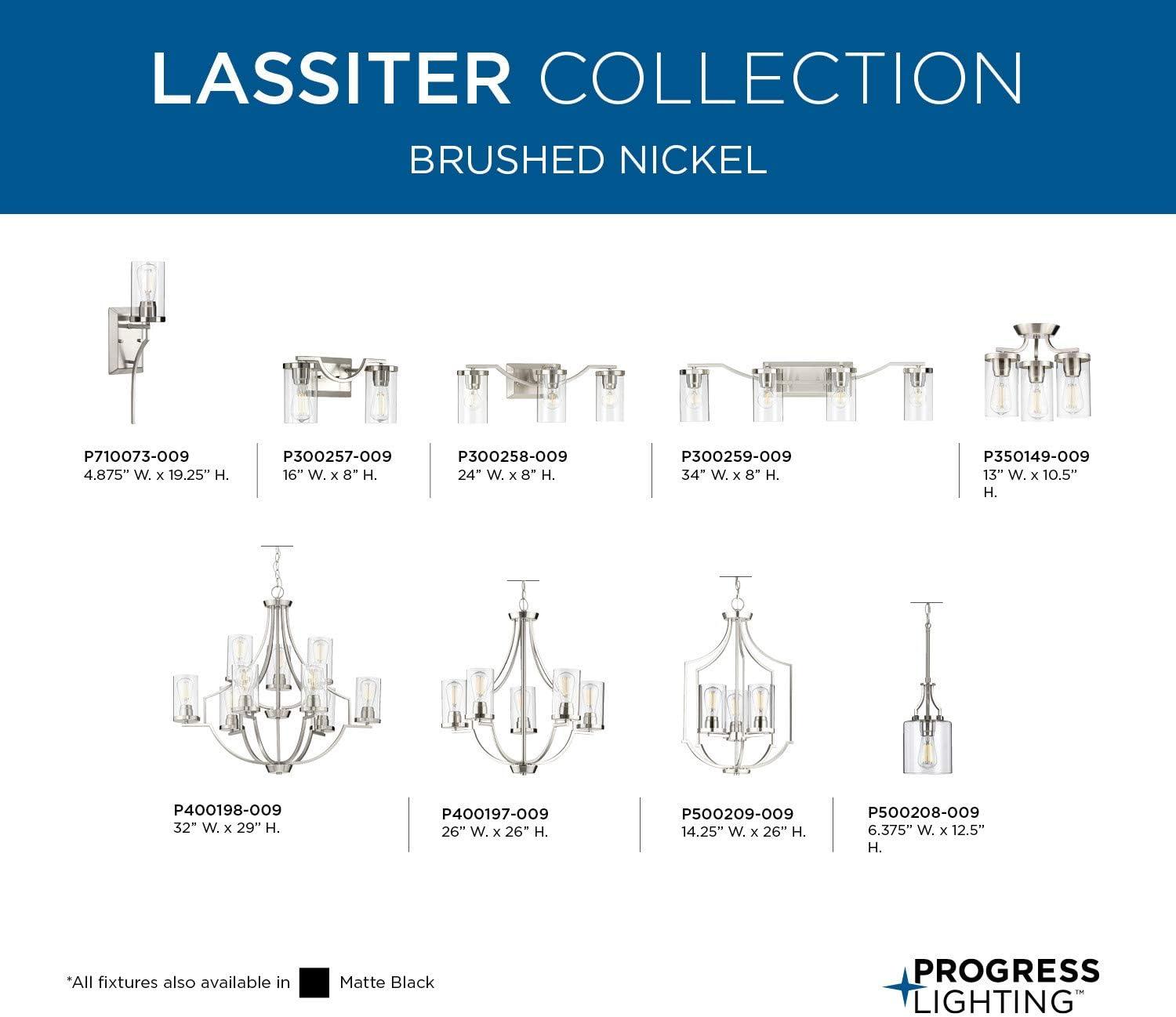 image:imageProgress Lighting Lassiter Collection 1Light Clear Glass Modern Pendant Light Matte BlackBrushed Nickel