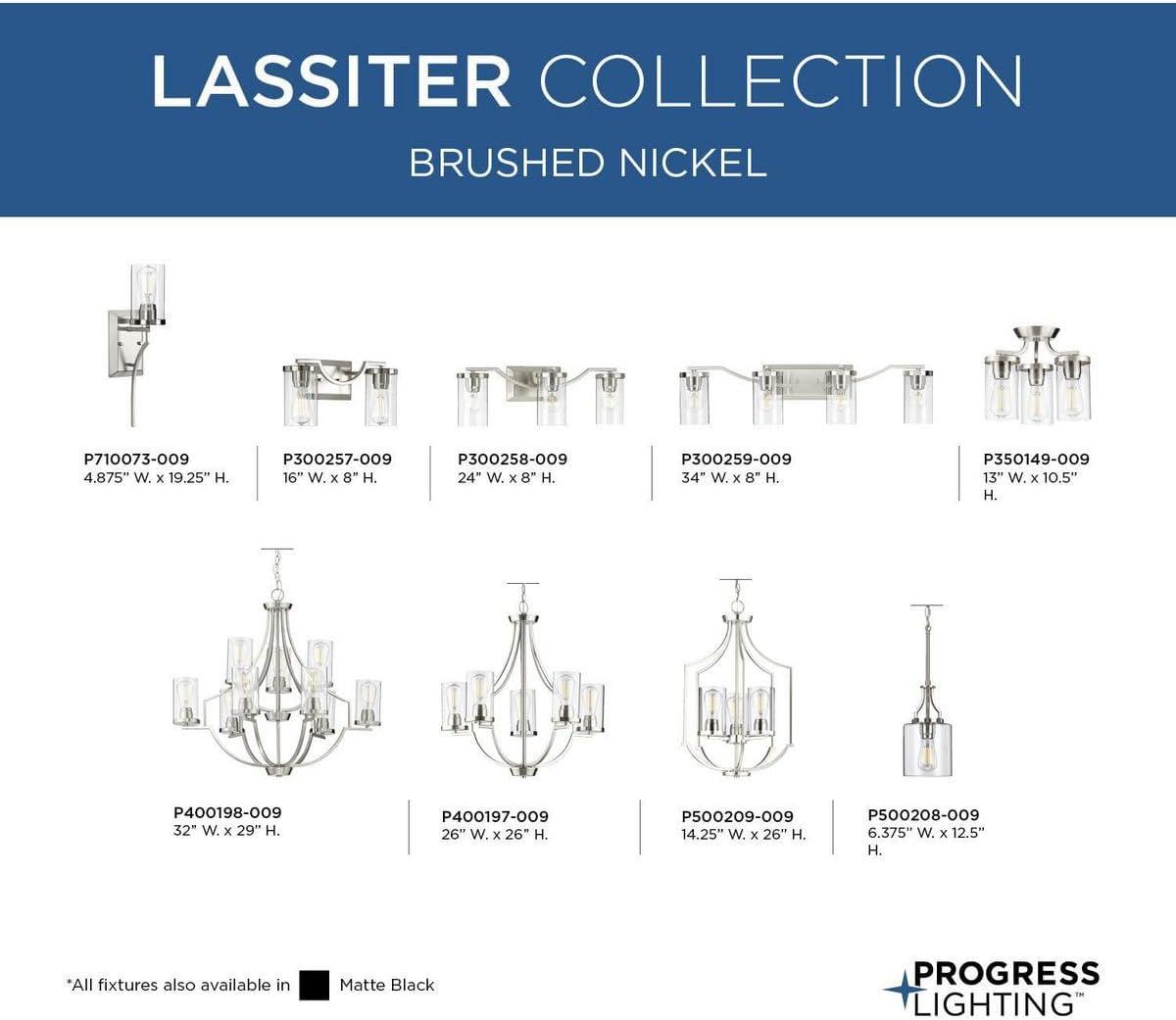 image:imageProgress Lighting Lassiter Collection 1Light Clear Glass Modern Pendant Light Matte BlackBrushed Nickel