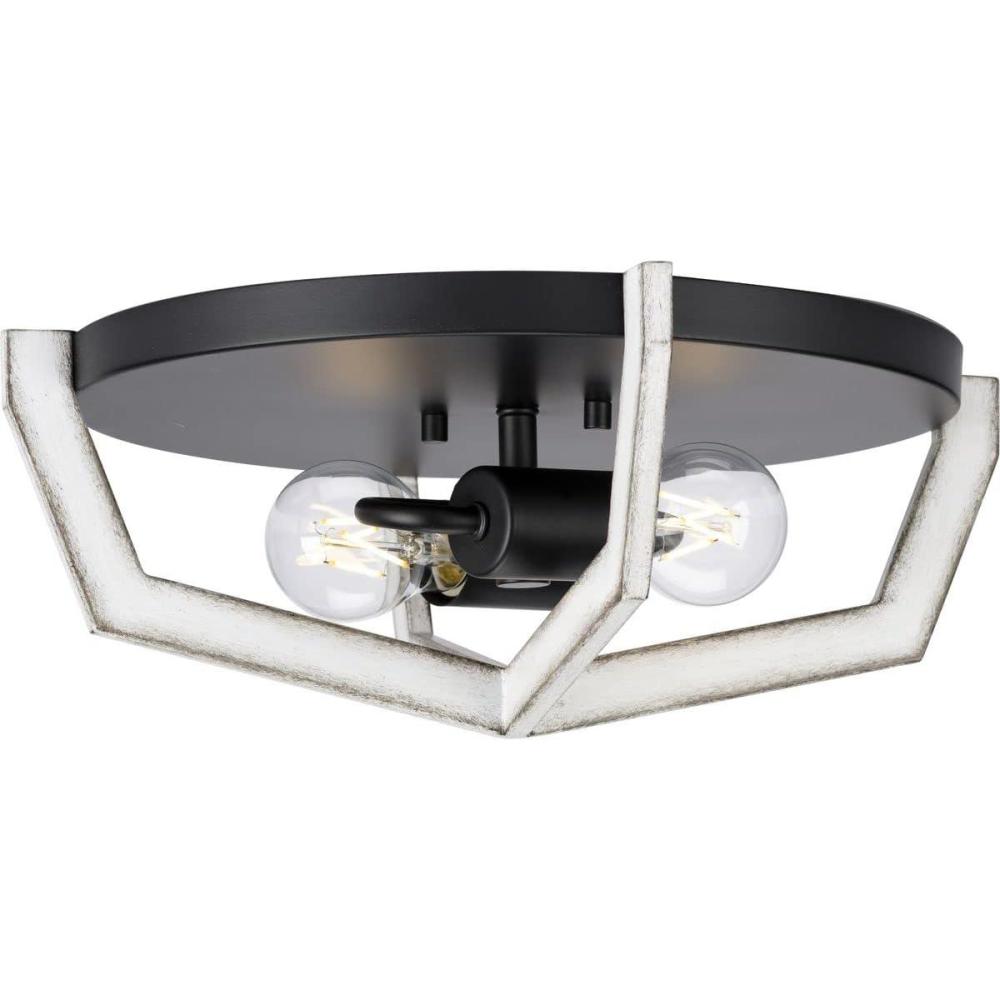 image:imageProgress Lighting P35022431M Galloway Collection 2Light Modern Farmhouse Flush Mount Matte Black with Distressed White Accents