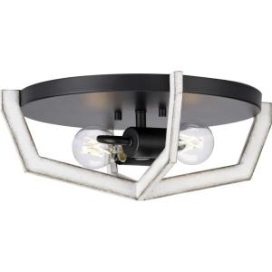 Progress Lighting P350224-31M Galloway Collection 2-Light Modern Farmhouse Flush Mount Matte Black with Distressed White Accents