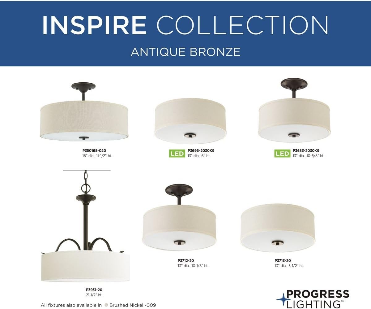 image:imageInspire Collection 3Light Antique Bronze OffWhite Shade Traditional Pendant LightBronze