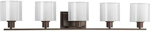 image:imageInvite Collection 5Light White Shade New Traditional Bath Vanity Light Brushed NickelAntique Bronze
