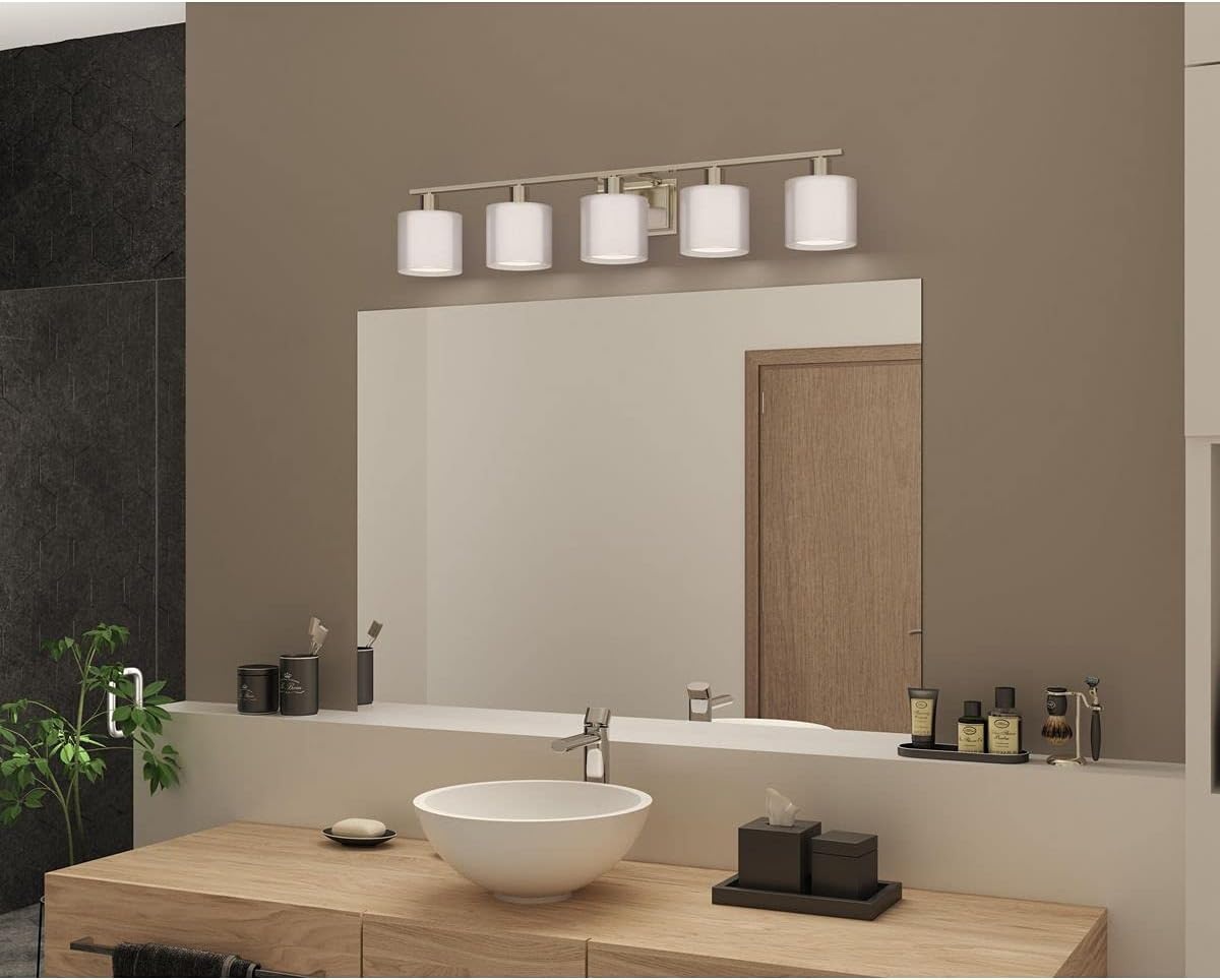 image:imageInvite Collection 5Light White Shade New Traditional Bath Vanity Light Brushed NickelBrushed Nickel