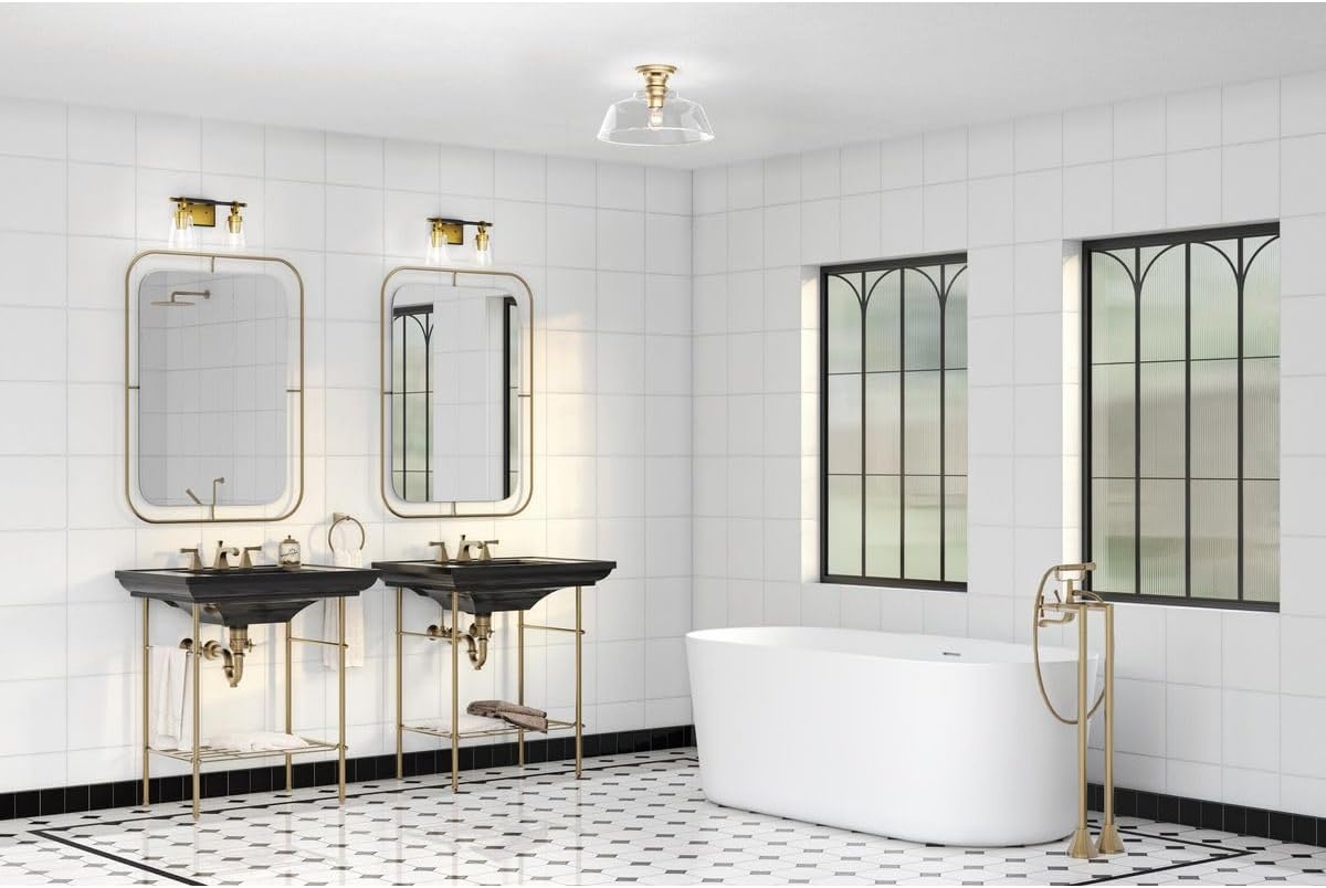 image:imageProgress Lighting Cassell 145 in 2Light Vintage Brass and Matte Black Vanity Light with Clear Glass Shades for Bathroom
