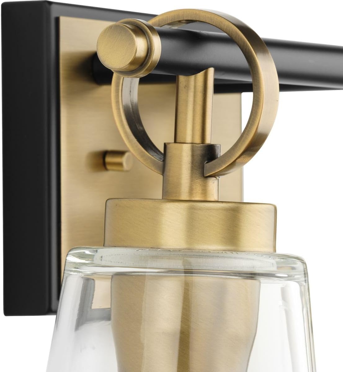 image:imageProgress Lighting Cassell 145 in 2Light Vintage Brass and Matte Black Vanity Light with Clear Glass Shades for Bathroom