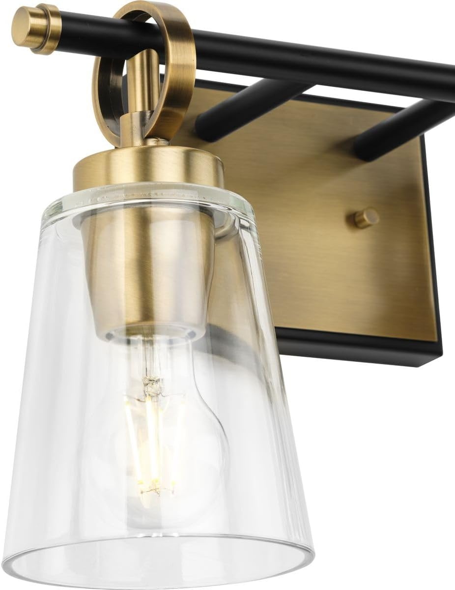 image:imageProgress Lighting Cassell 145 in 2Light Vintage Brass and Matte Black Vanity Light with Clear Glass Shades for Bathroom