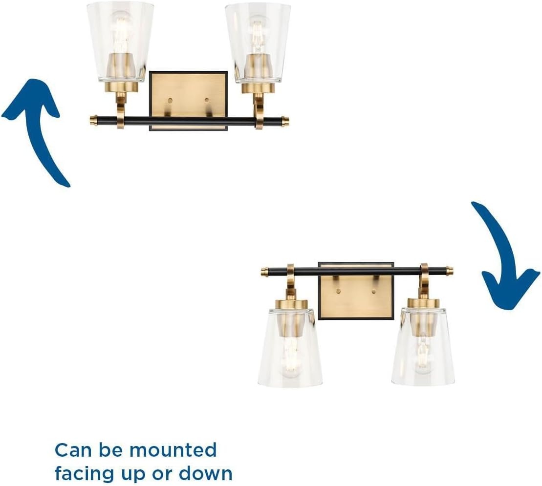 image:imageProgress Lighting Cassell 145 in 2Light Vintage Brass and Matte Black Vanity Light with Clear Glass Shades for Bathroom