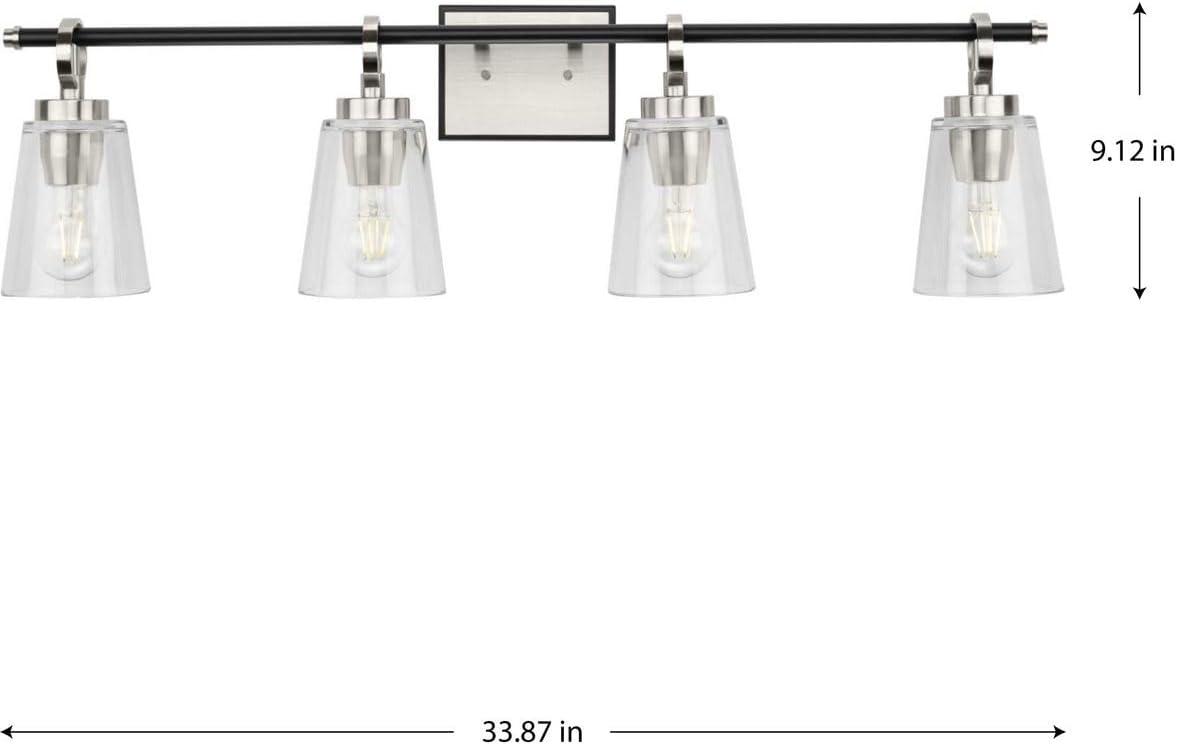 image:imageProgress Lighting Cassell 3387 in 4Light Brushed Nickel and Matte Black Vanity Light with Clear Glass Shades for Bathroom