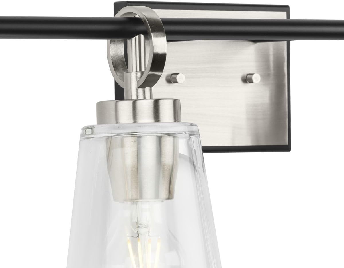 image:imageProgress Lighting Cassell 3387 in 4Light Brushed Nickel and Matte Black Vanity Light with Clear Glass Shades for Bathroom