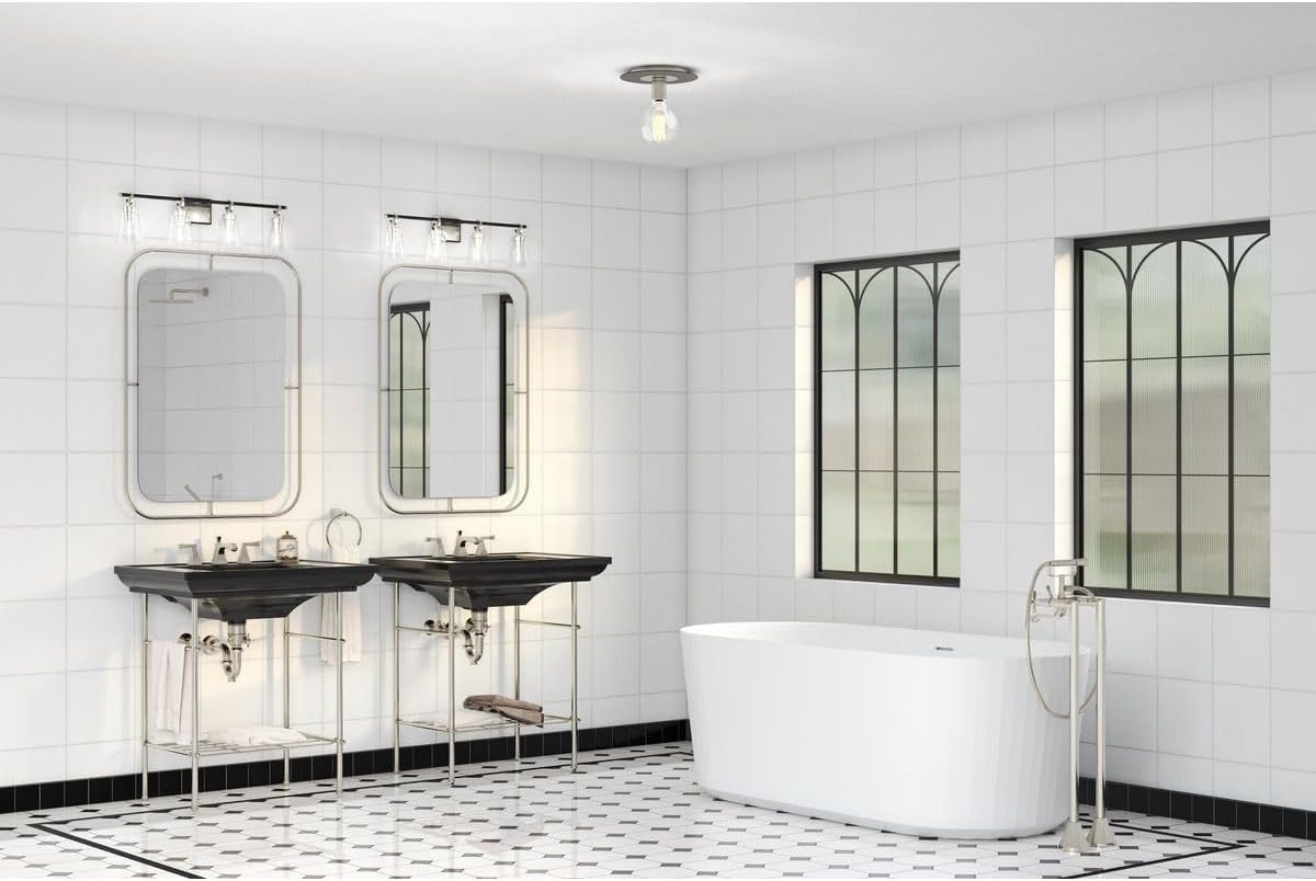 image:imageProgress Lighting Cassell 3387 in 4Light Brushed Nickel and Matte Black Vanity Light with Clear Glass Shades for Bathroom
