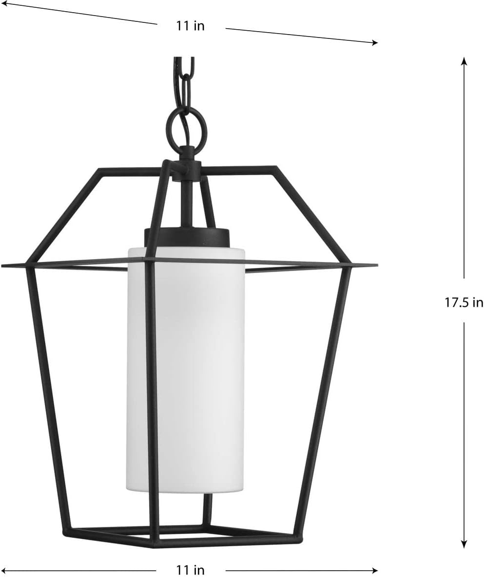 image:imageProgress Lighting Chilton Collection 1Light Textured Black Pendant Light with Etched Glass Shade Outdoor Hanging Lantern