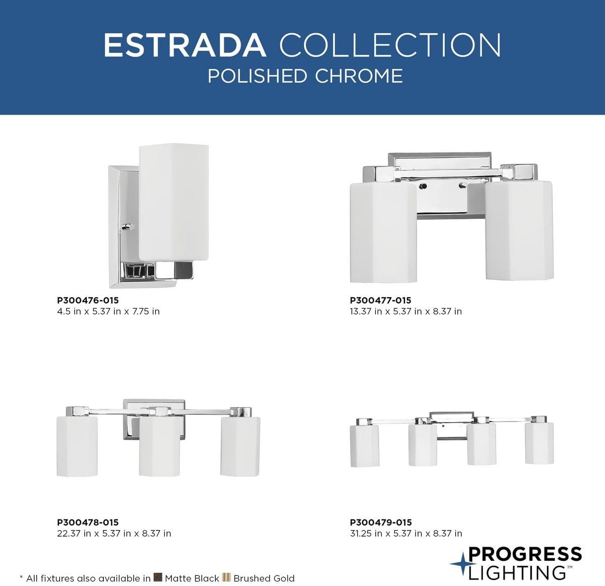image:imageProgress Lighting Estrada 1337 in TwoLight Polished Chrome Vanity Light with Opal Glass Shade