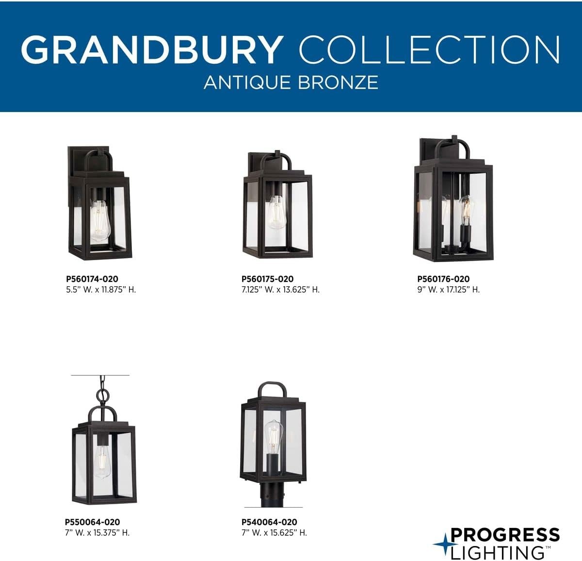 image:imageProgress Lighting Grandbury Collection 17 in 1Light Antique Bronze with Clear Glass Shade Farmhouse Coastal Outdoor Wall LanternBronze