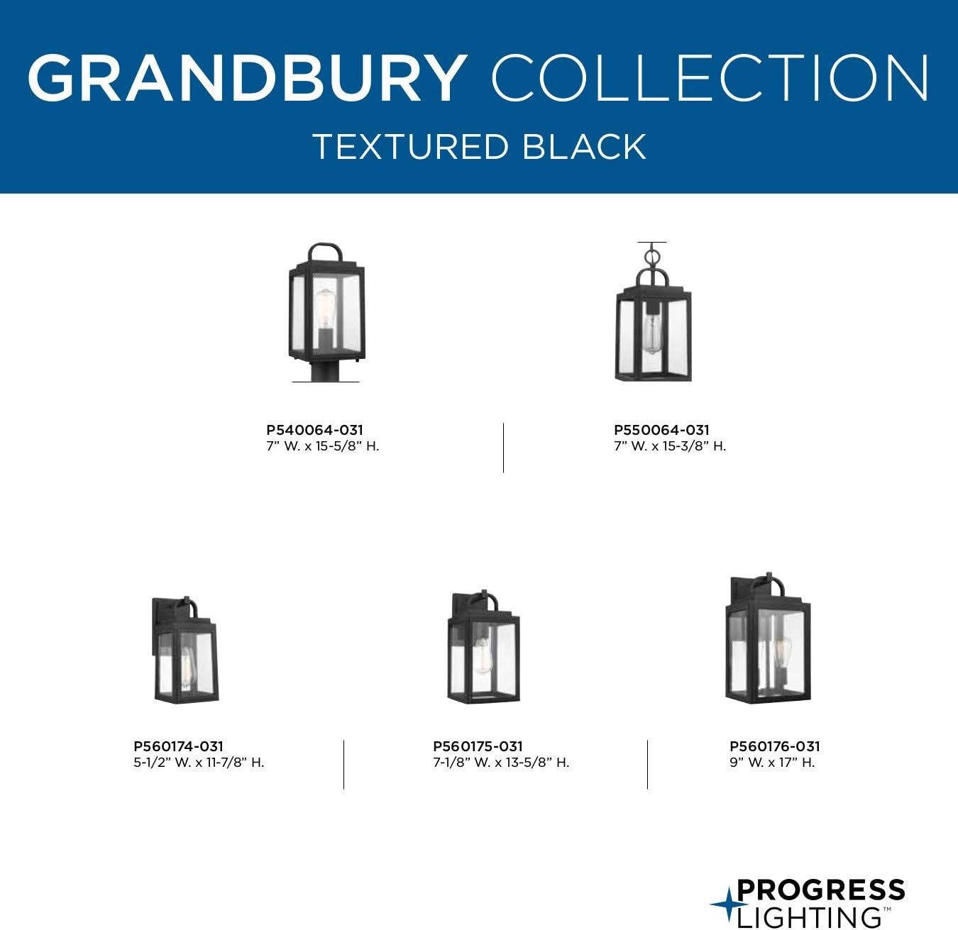 image:imageProgress Lighting Grandbury Collection 17 in 1Light Antique Bronze with Clear Glass Shade Farmhouse Coastal Outdoor Wall LanternTextured Black