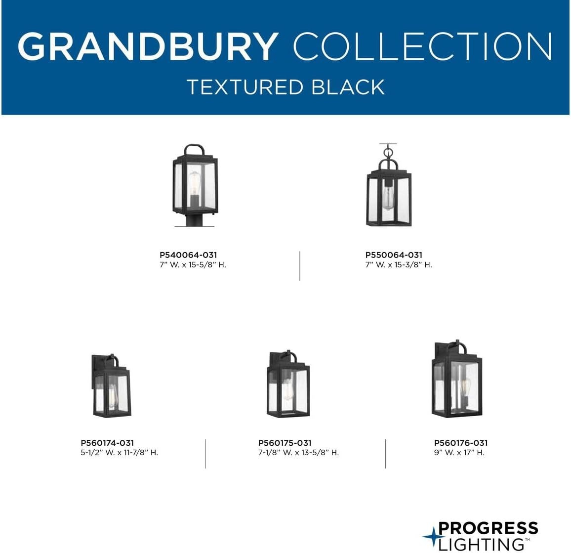 image:imageProgress Lighting Grandbury Collection 17 in 1Light Antique Bronze with Clear Glass Shade Farmhouse Coastal Outdoor Wall LanternTextured Black