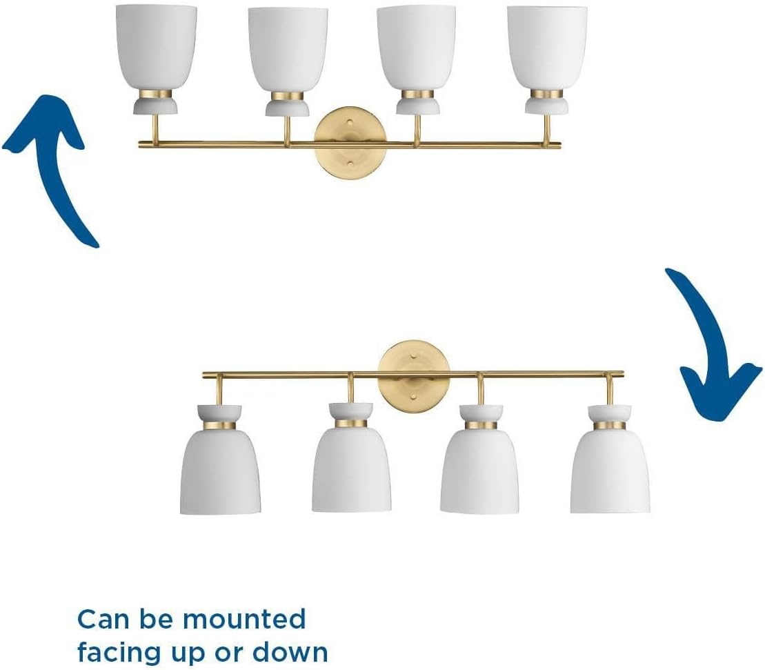 image:imageProgress Lighting Lexie 30 in FourLight Brushed Gold Vanity Light with Opal Glass Shade
