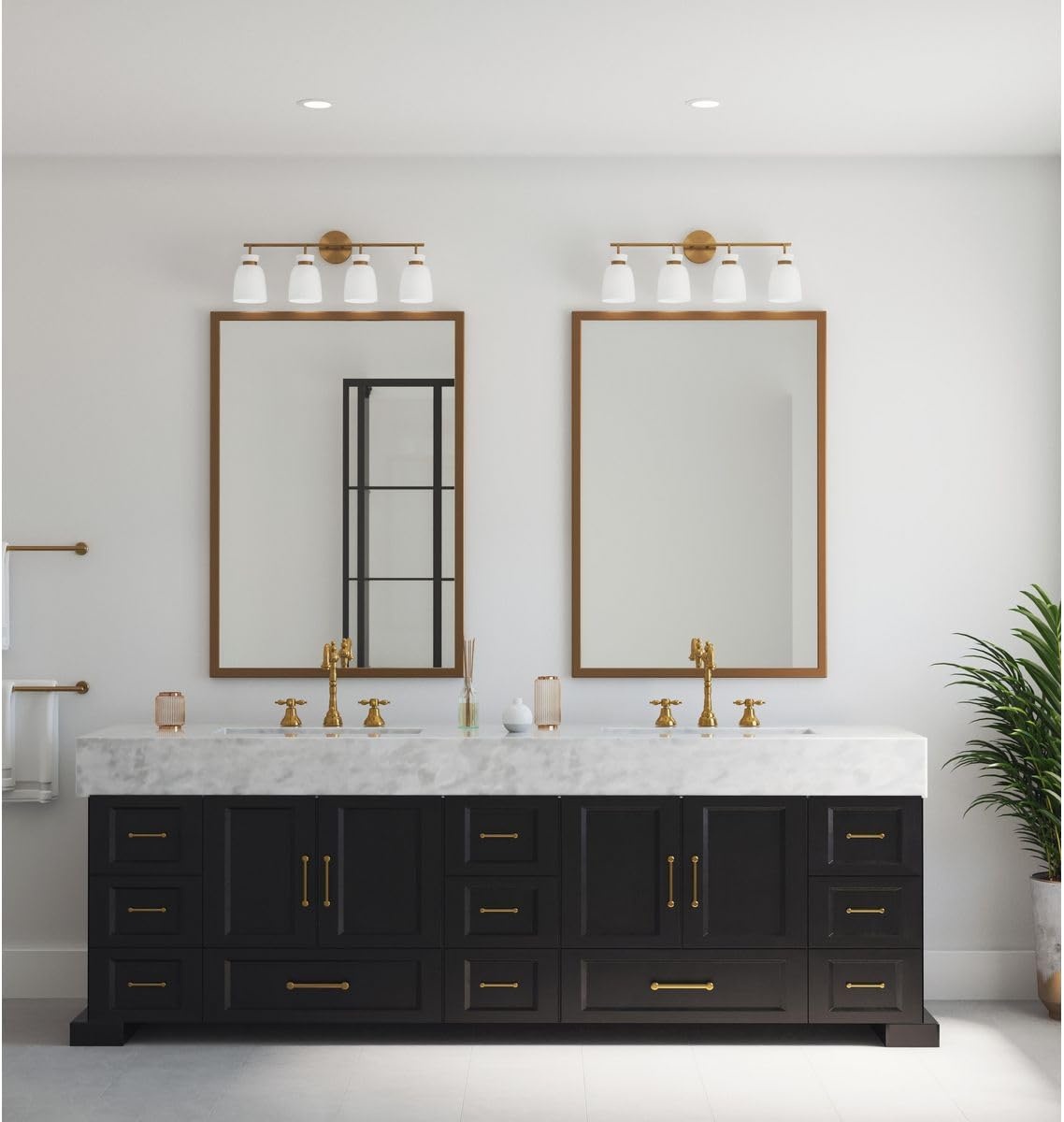 image:imageProgress Lighting Lexie 30 in FourLight Brushed Gold Vanity Light with Opal Glass Shade