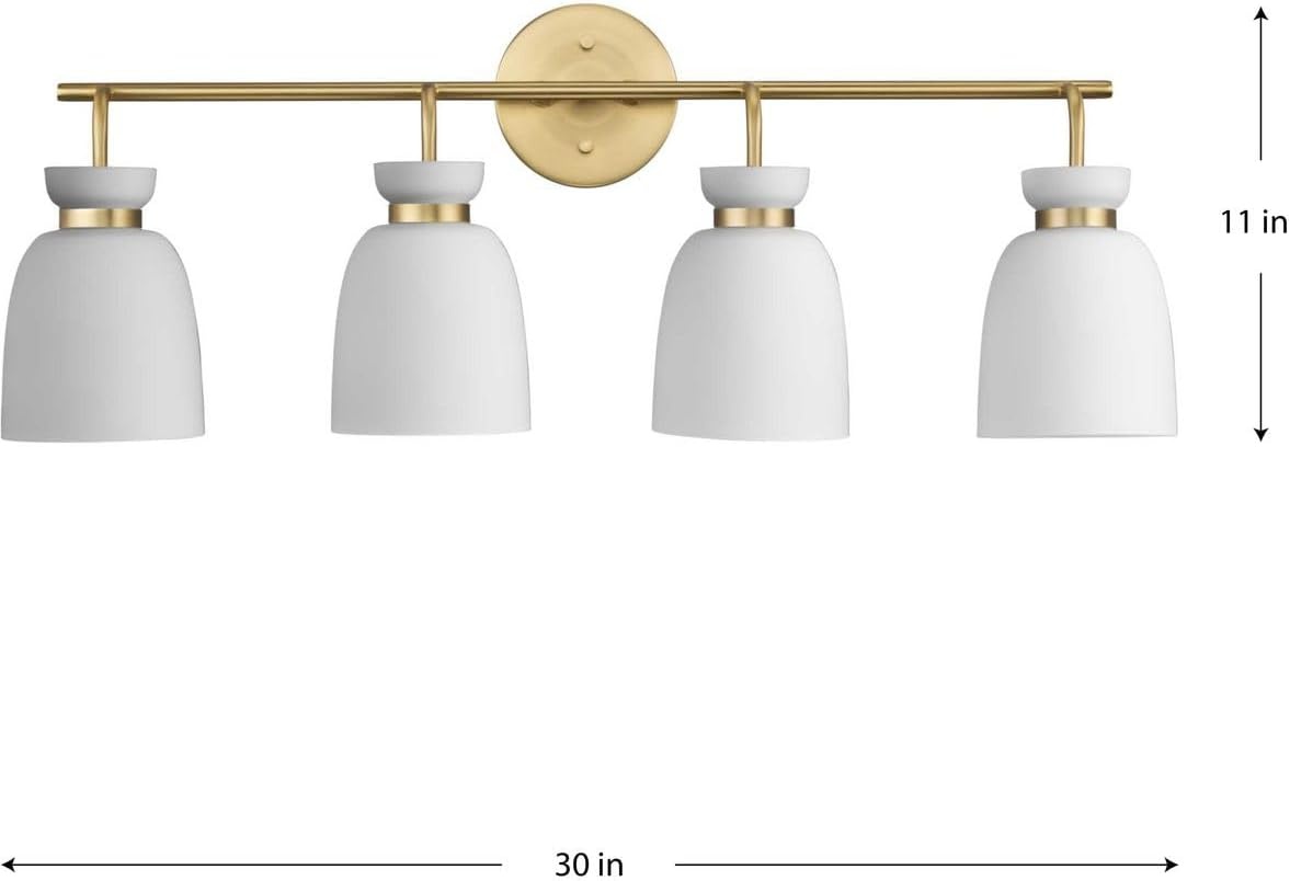 image:imageProgress Lighting Lexie 30 in FourLight Brushed Gold Vanity Light with Opal Glass Shade