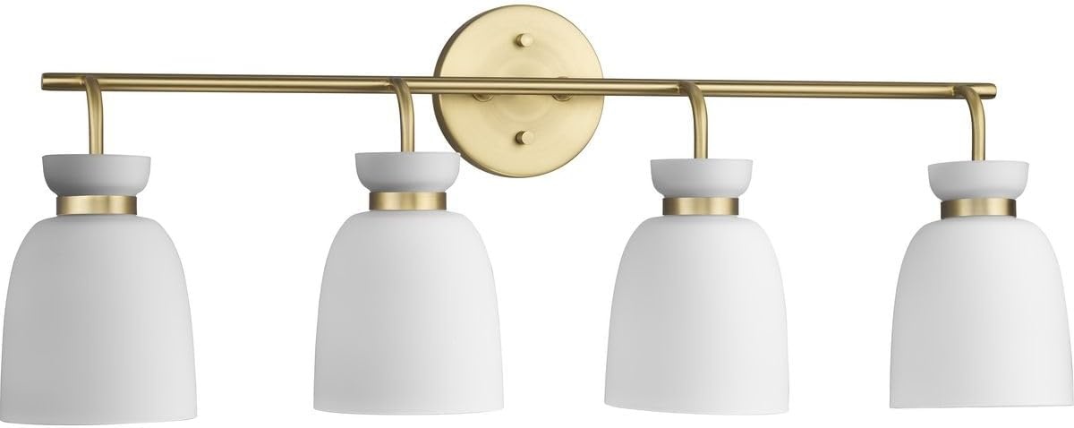 image:imageProgress Lighting Lexie 30 in FourLight Brushed Gold Vanity Light with Opal Glass Shade