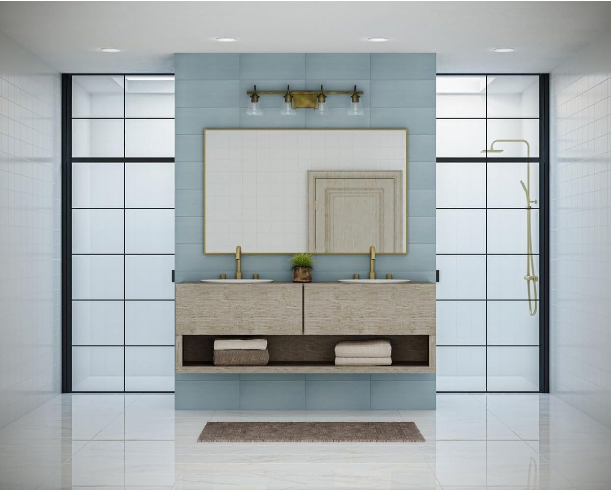 image:imageProgress Lighting Martenne 3187 in FourLight Aged Bronze Vanity Light with Seeded Glass Shade
