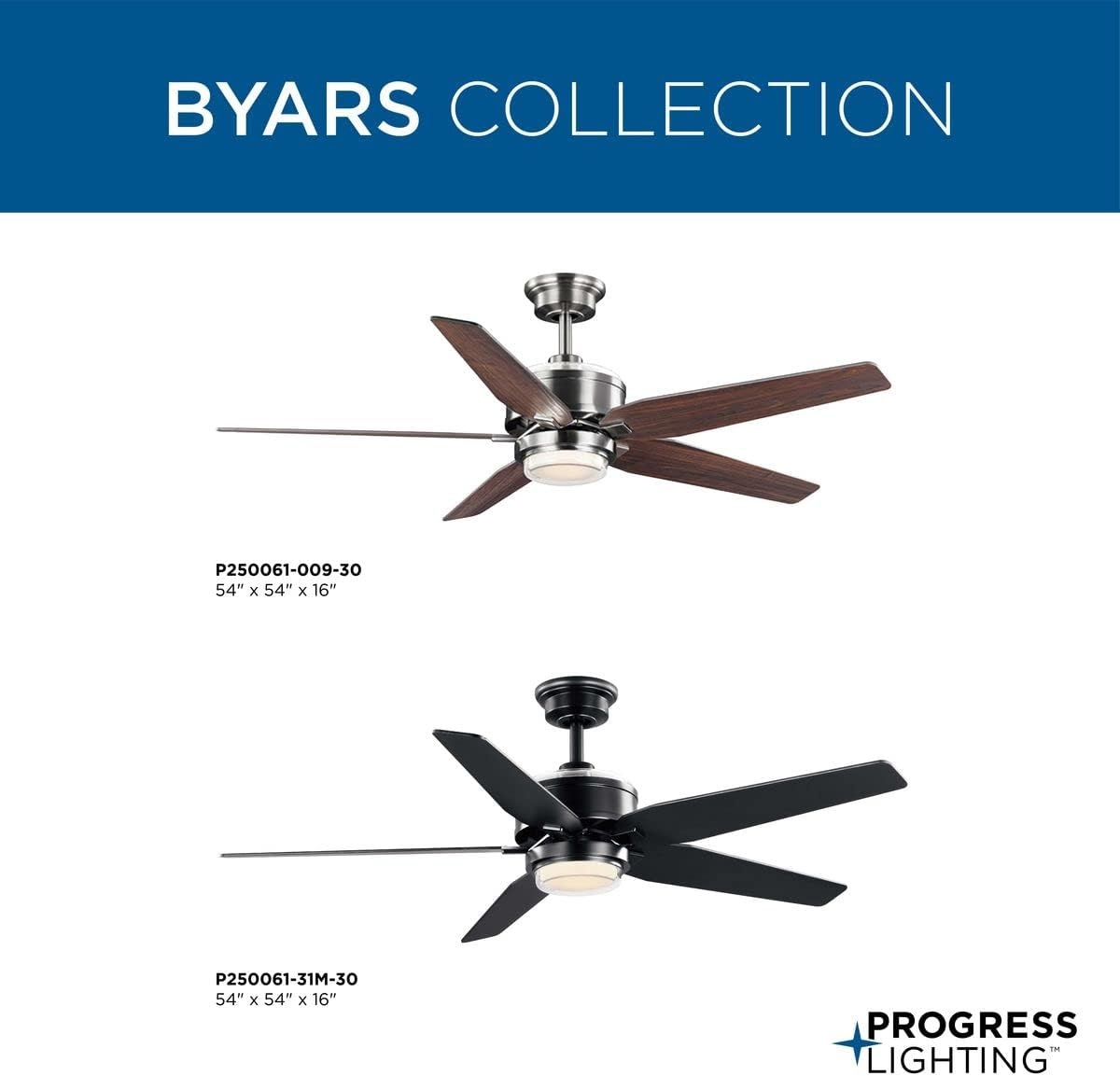 image:imageProgress Lighting P25006100931M Byars 5Blade Transitional Integrated LED Indoor Ceiling Fan Matte Black with Light Kit and White Opal Shade