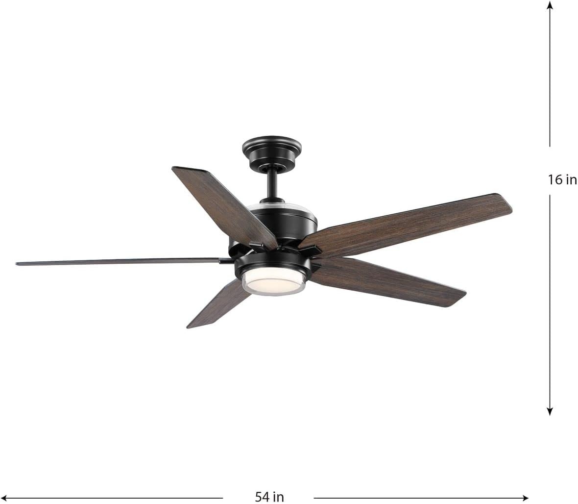 image:imageProgress Lighting P25006100931M Byars 5Blade Transitional Integrated LED Indoor Ceiling Fan Matte Black with Light Kit and White Opal Shade