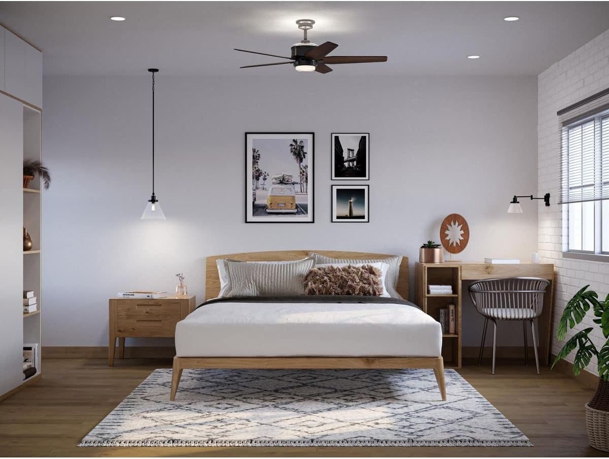 image:imageProgress Lighting P25006100931M Byars 5Blade Transitional Integrated LED Indoor Ceiling Fan Matte Black with Light Kit and White Opal Shade
