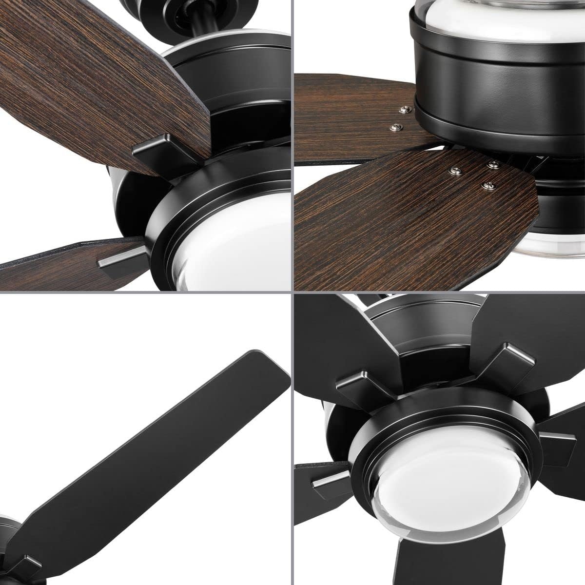 image:imageProgress Lighting P25006100931M Byars 5Blade Transitional Integrated LED Indoor Ceiling Fan Matte Black with Light Kit and White Opal Shade