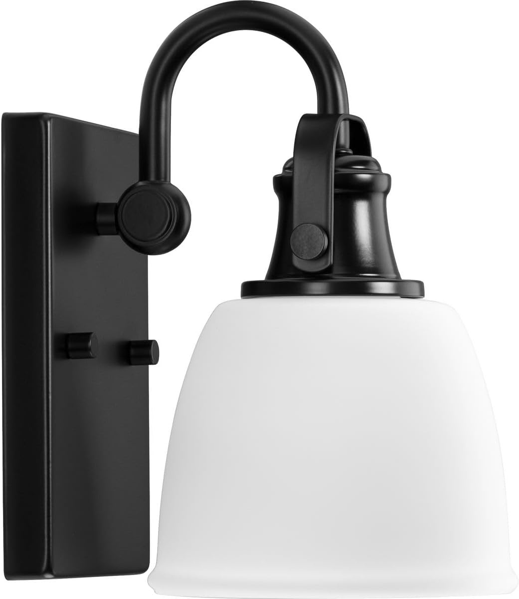 image:imageProgress Lighting P30042631M Preston 575 in OneLight Matte Black Vanity Light with Etched Opal Glass Shade