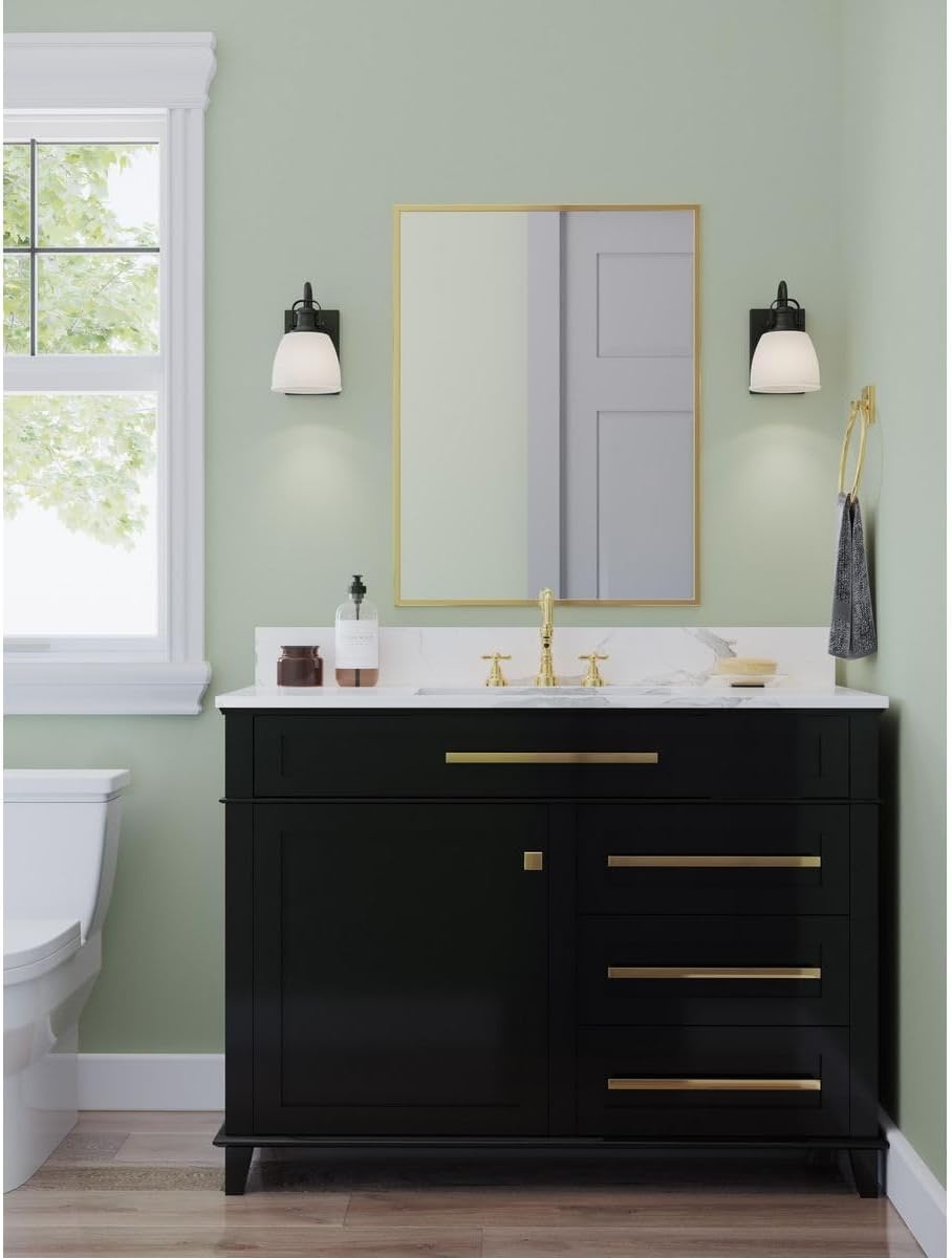 image:imageProgress Lighting P30042631M Preston 575 in OneLight Matte Black Vanity Light with Etched Opal Glass Shade