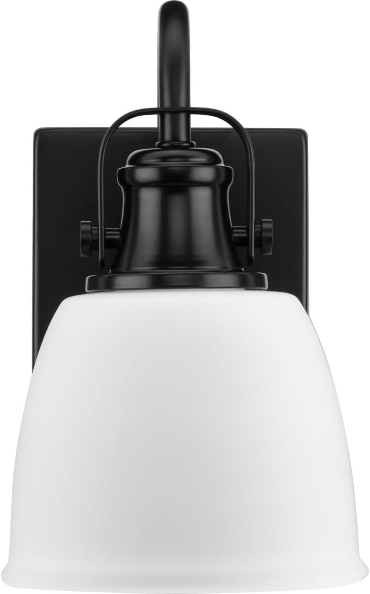 image:imageProgress Lighting P30042631M Preston 575 in OneLight Matte Black Vanity Light with Etched Opal Glass Shade